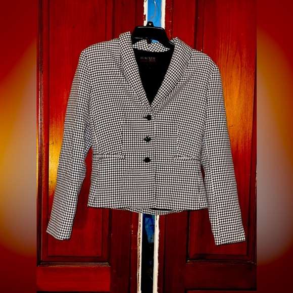 Blacker Petite by Stanley Blacker Womens Black & White Checkered Blazer. Size 6P - Picture 1 of 6